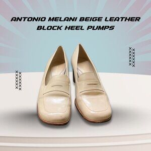 Antonio Melani Beige Leather Block Heel Pumps Size 6